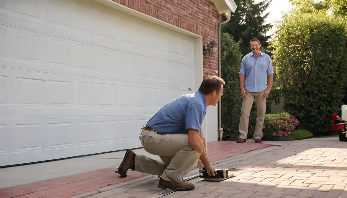 A local provider checking the track of a residential garage door in the Lawrenceville area